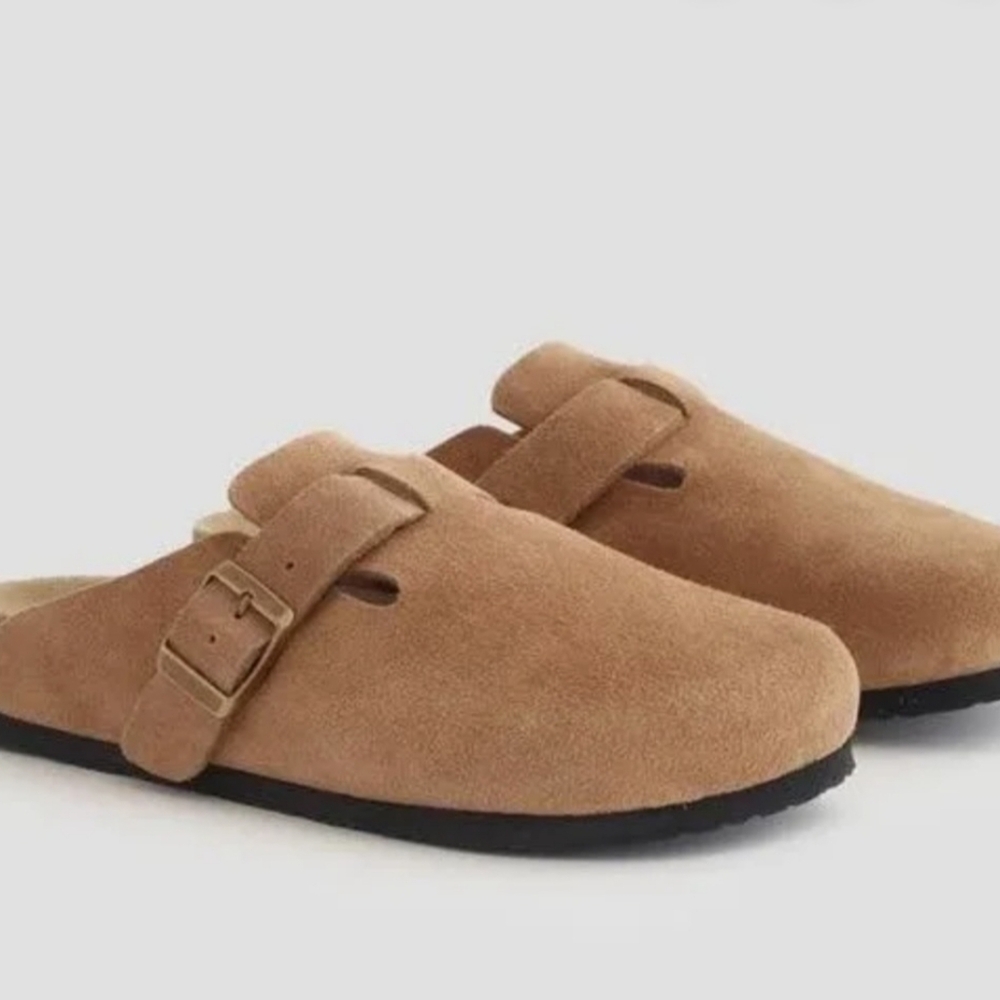 Quince Water Repellent Pecan Brown Suede Clogs with Buckle Women's Size 7 Preppy